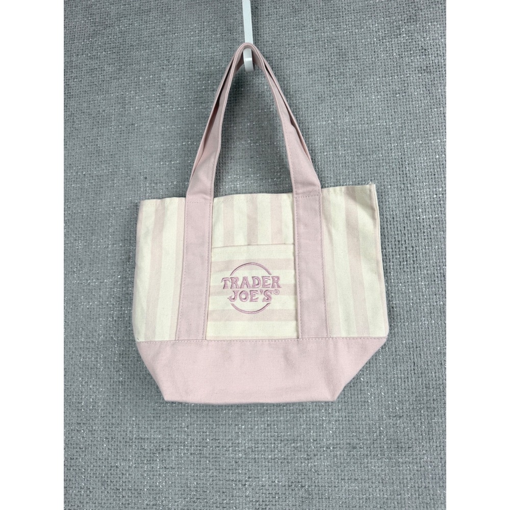 Trader Joe's Striped Mini Canvas Tote Bag Pink New Limited Edition NWT